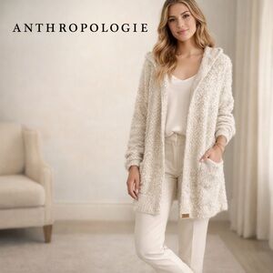 Anthro’s POL Hooded Boucle Cardigan Sweater Oatmeal Cozy Cabin Core Boho Size S